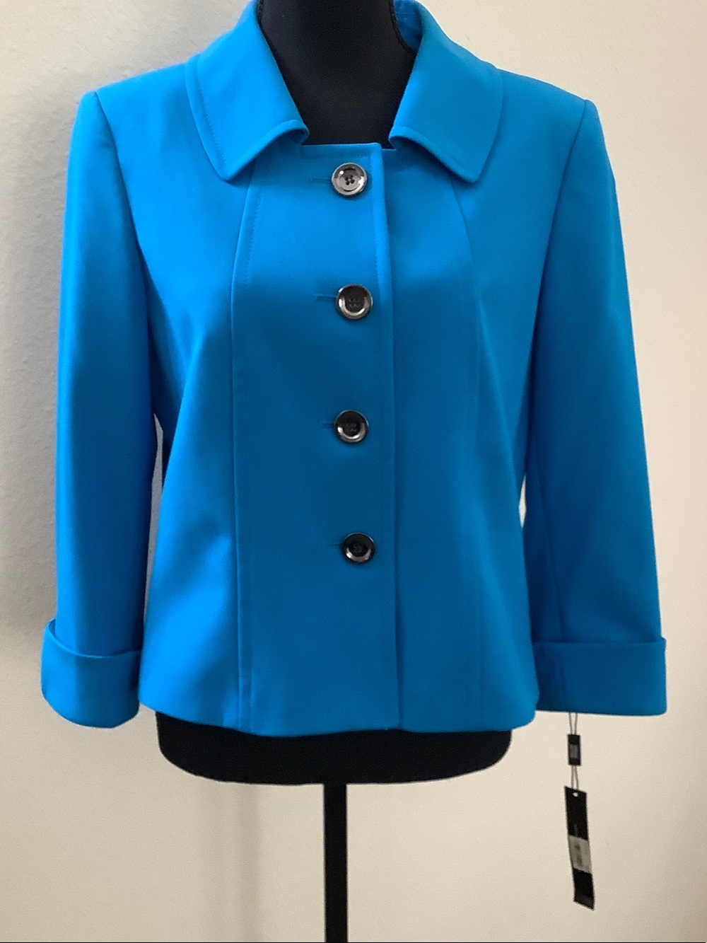 Tahari Turquoise Blue Tailored Button-Front Blazer